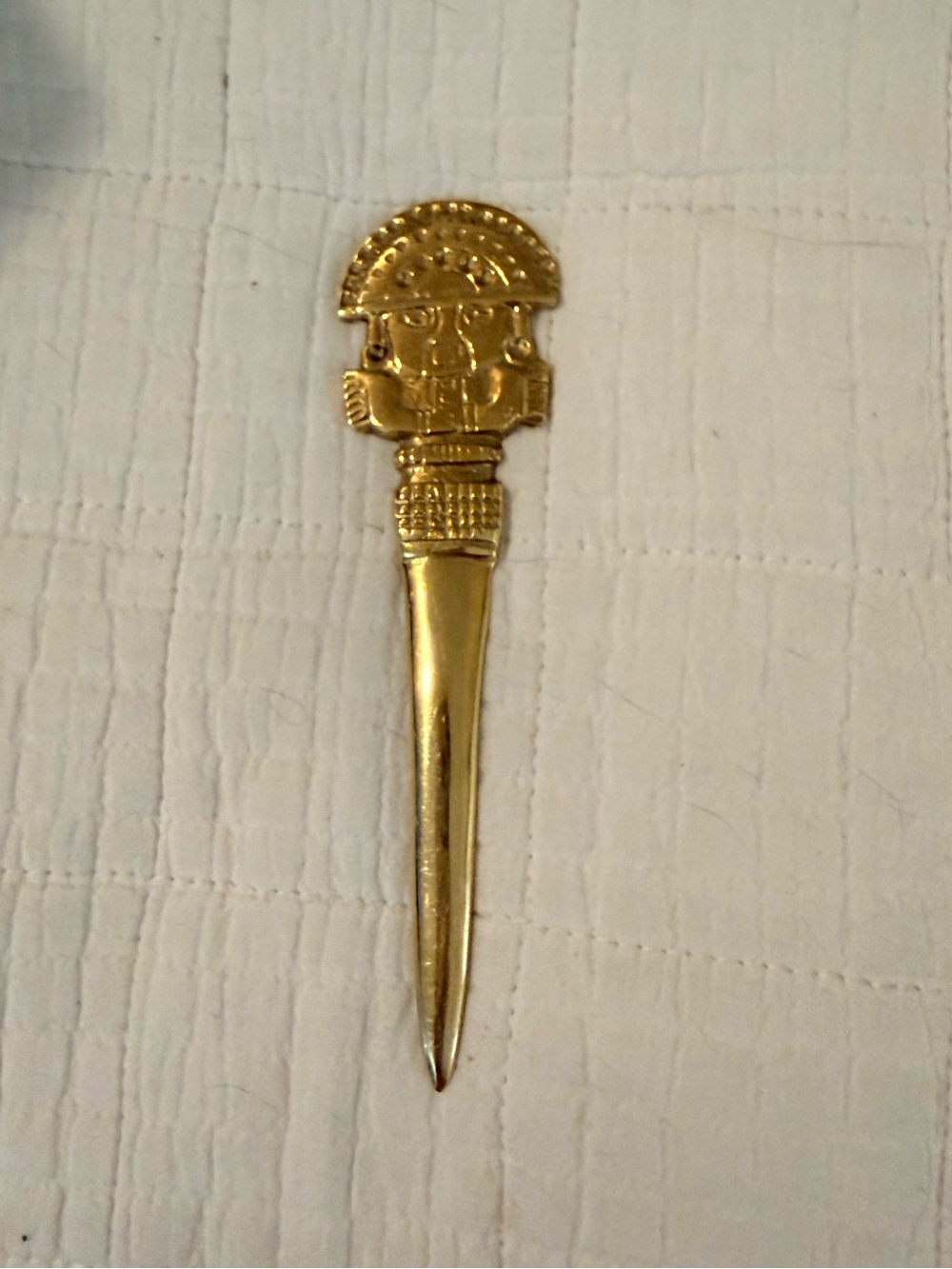Vintage Brass Letter Opener Knife Peruvian Cusco Aztec Inca Tumi 5" Machu Picchu